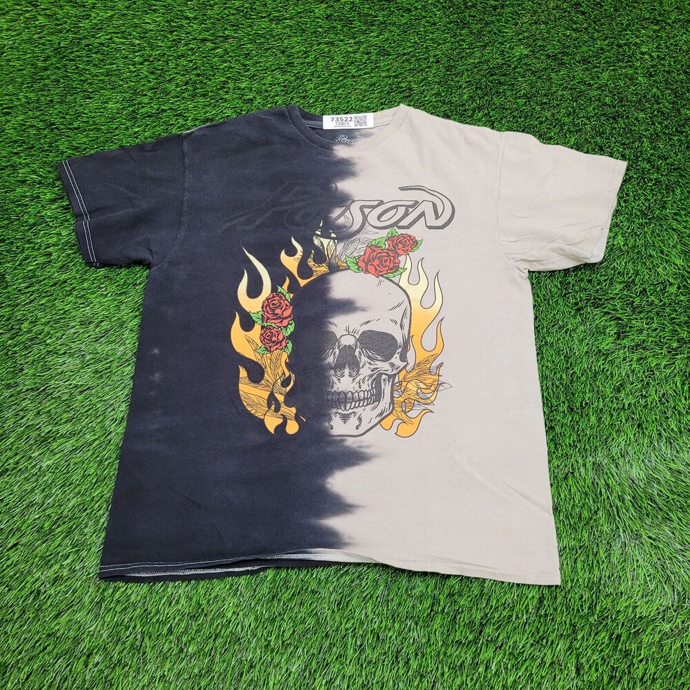 Skull Flower Shirt Womens Large 21x25 Black Bleached